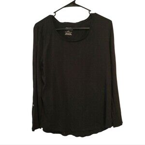 Chico's Ultimate Tee Long Sleeve Roll Tab Black T-Shirt Size 2 - Large